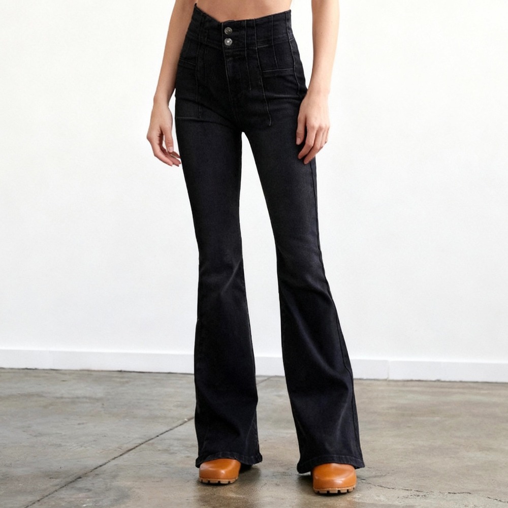 Free People We the Free Jayde Flare Jeans High Rise Boho Retro Onyx NEW size 31